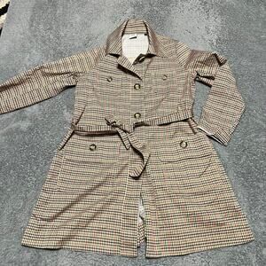 Cabi Trench Coat Womens Small Houndstooth Sherlock Plaid Long Jacket Coat 3734